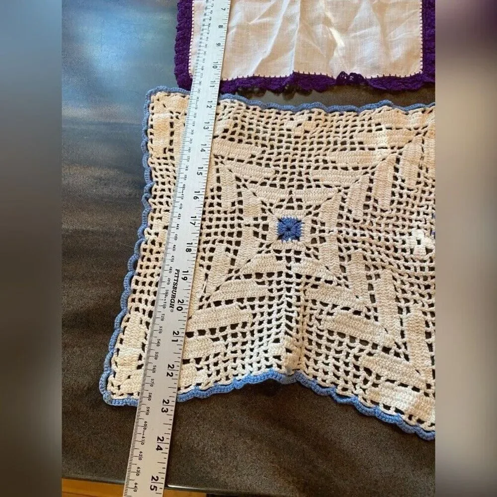 2 Vintage Table Doilies Square Crocheted Grandmacore